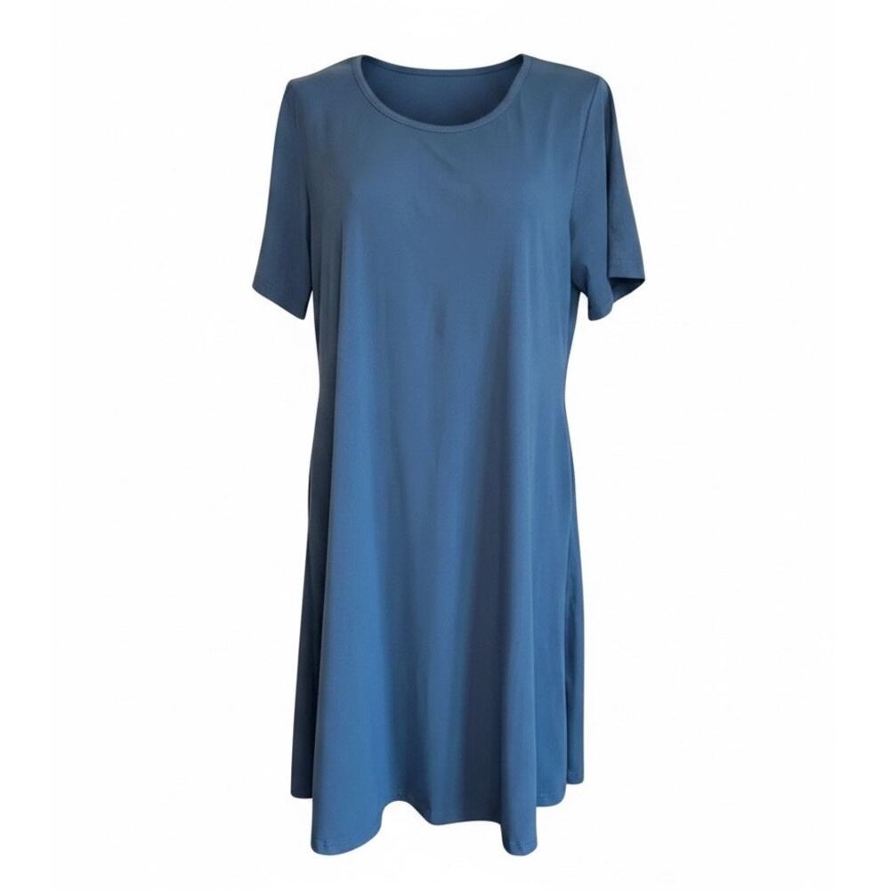 Cherfly Dark Turquoise T-Shirt Dress Size L Short Sleeve Pocket Mini Casual